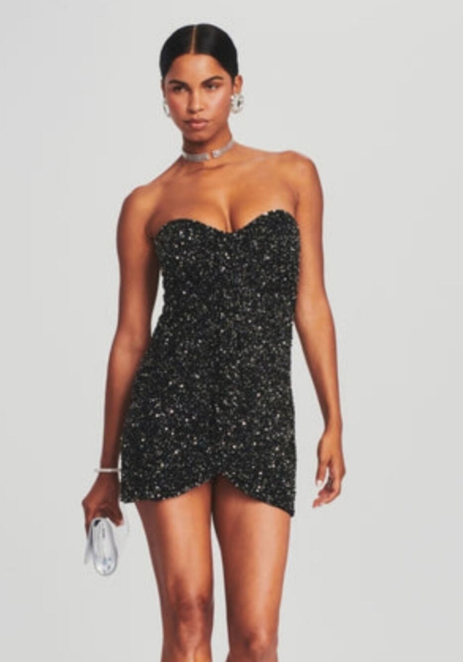 Retrofete Hannah Sequin Dress Black Size XS Strapless Mini